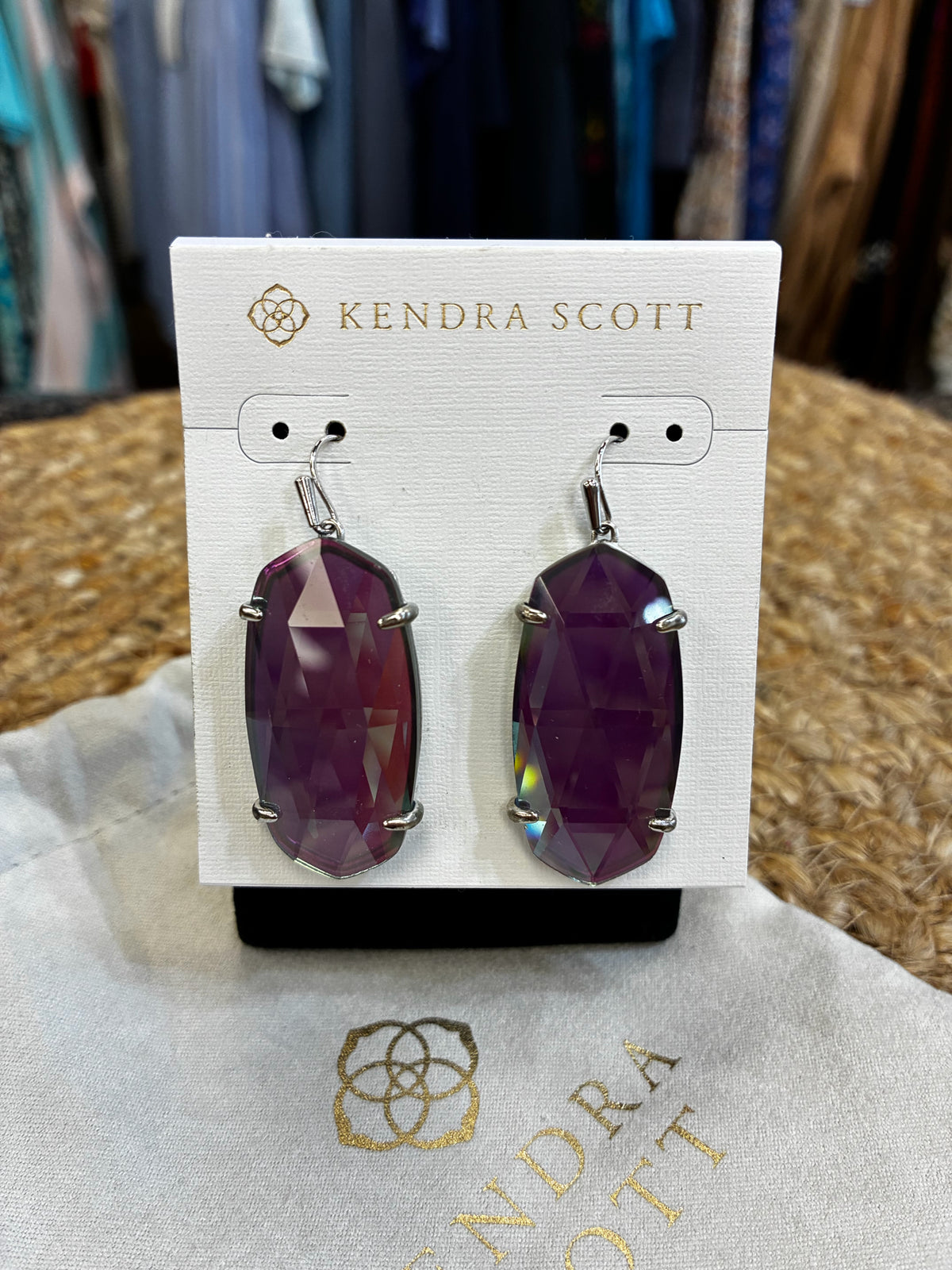 Pre-owned KENDRA SCOTT Purple Silver Trim Designer Earring