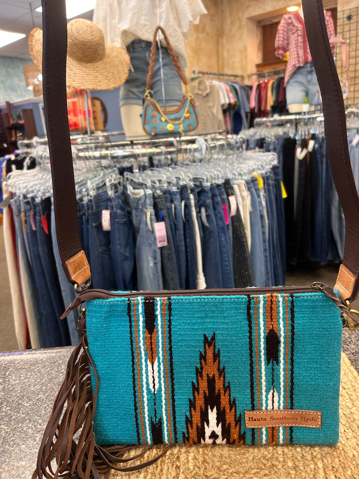 Pre-owned HAUTE Turquoise Brown S Crossbody Purse
