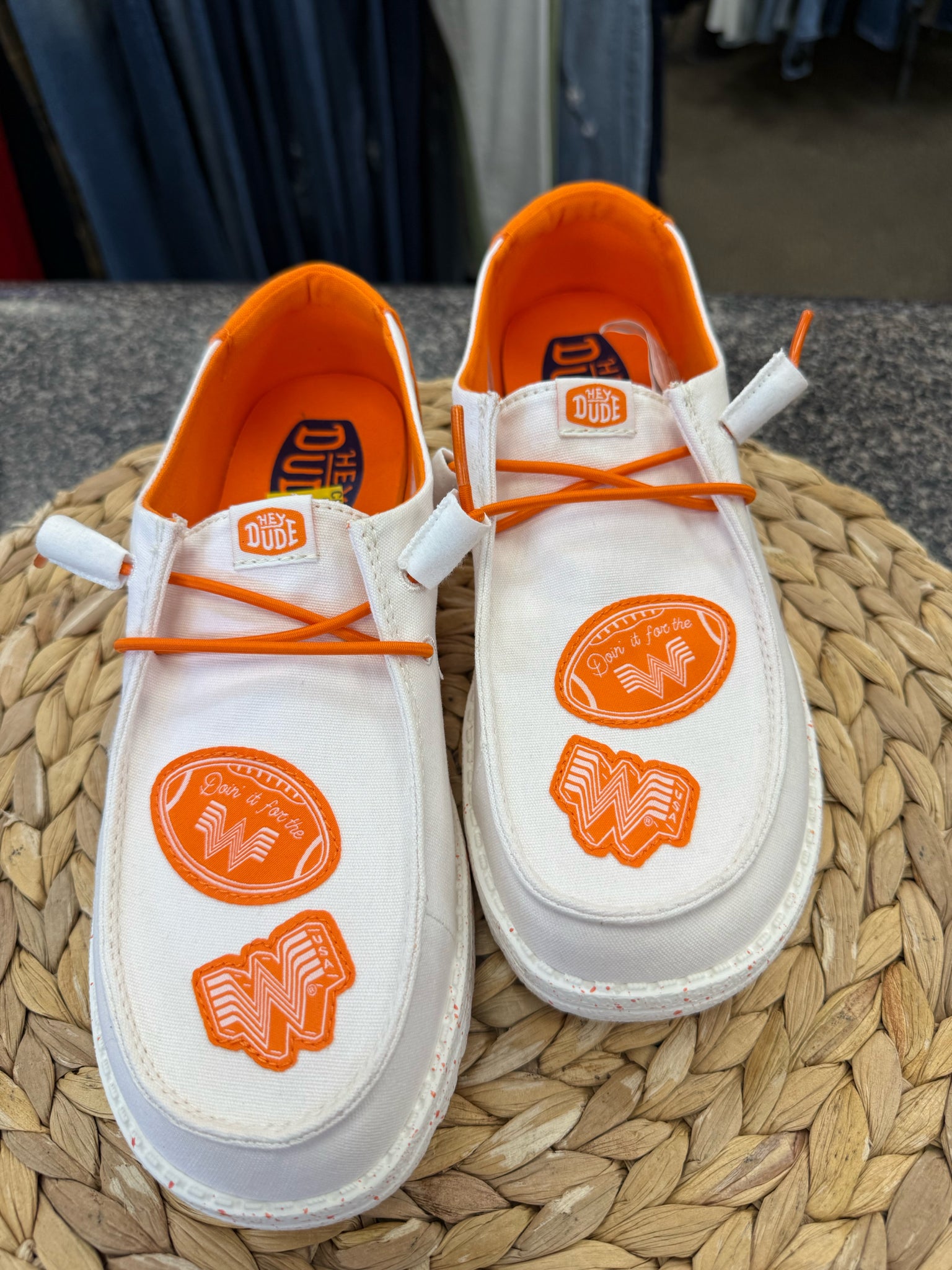 Pre-owned HEY DUDE White Orange Trim Size 8 Shoe