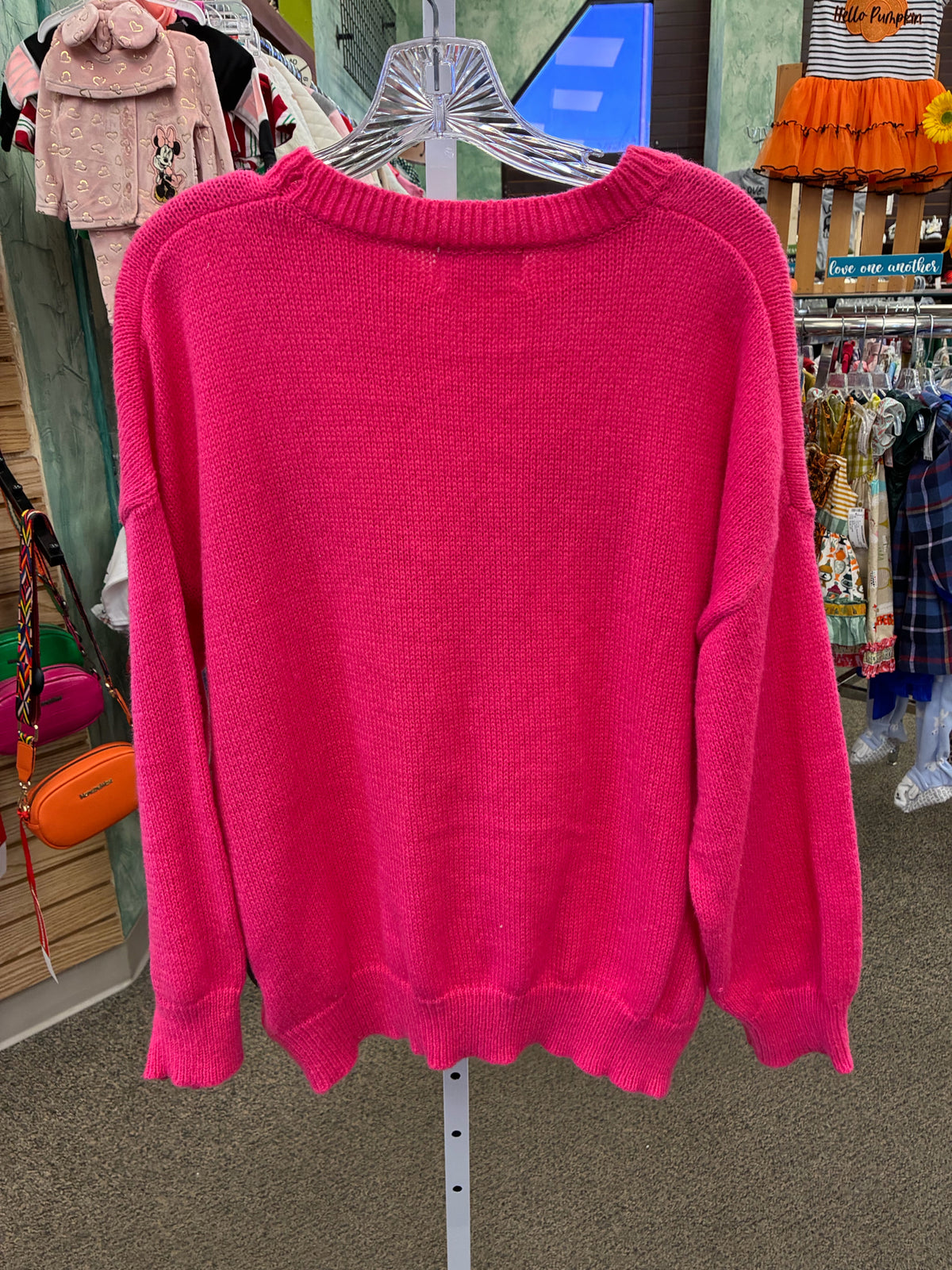 Pre-owned JESS LEA Hot pink Red Trim Size 2X Long Sleeve Sweater