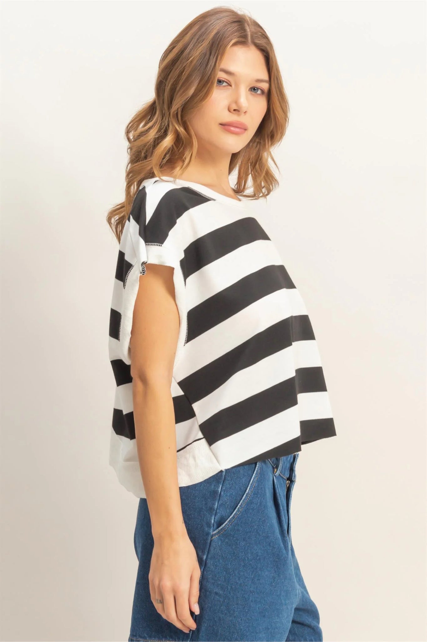 New HYFVE Black stripe White Size S Short Sleeve Blouse
