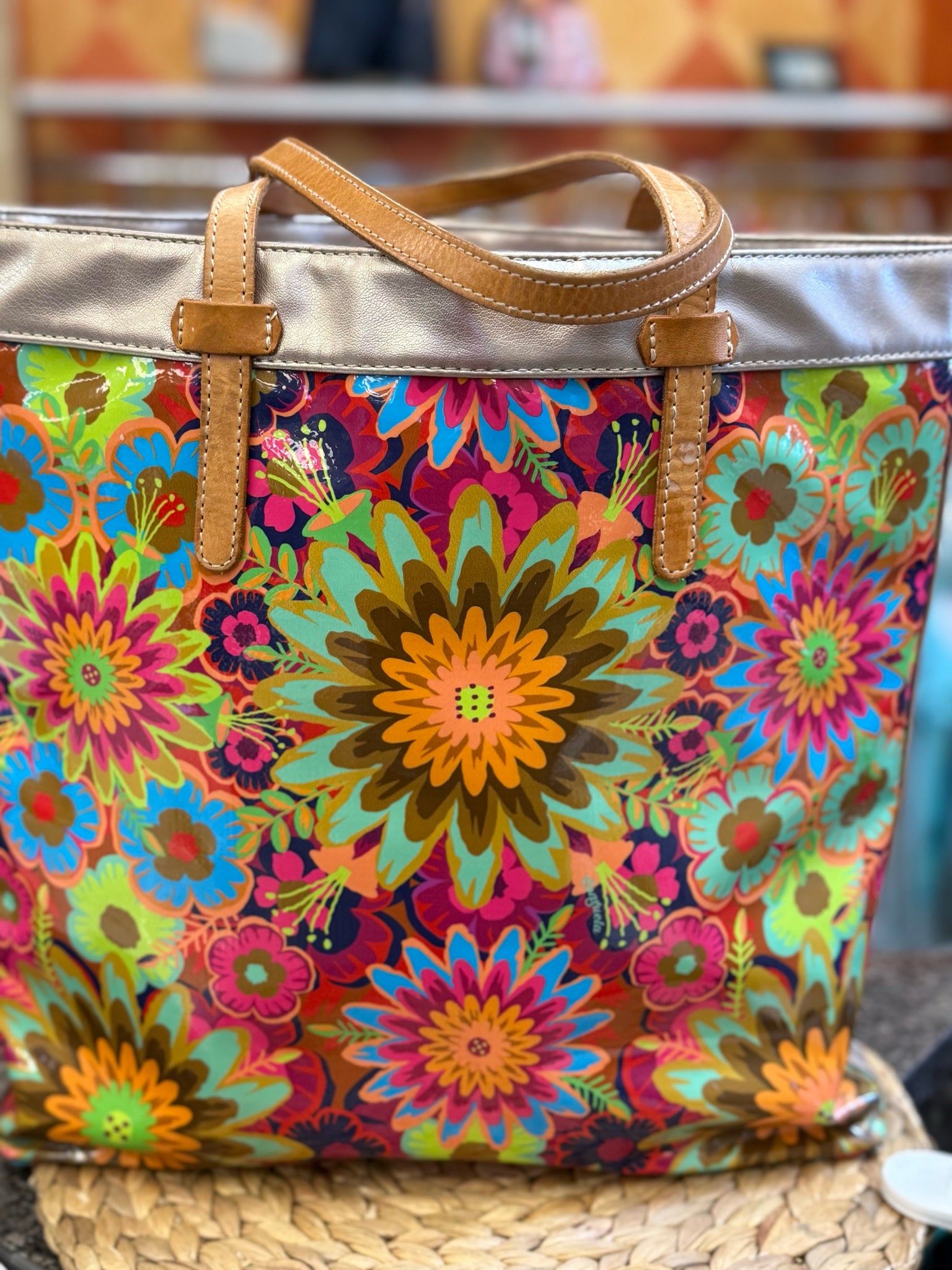 Pre-owned CONSUELA Gold Floral Tote Designer Purse