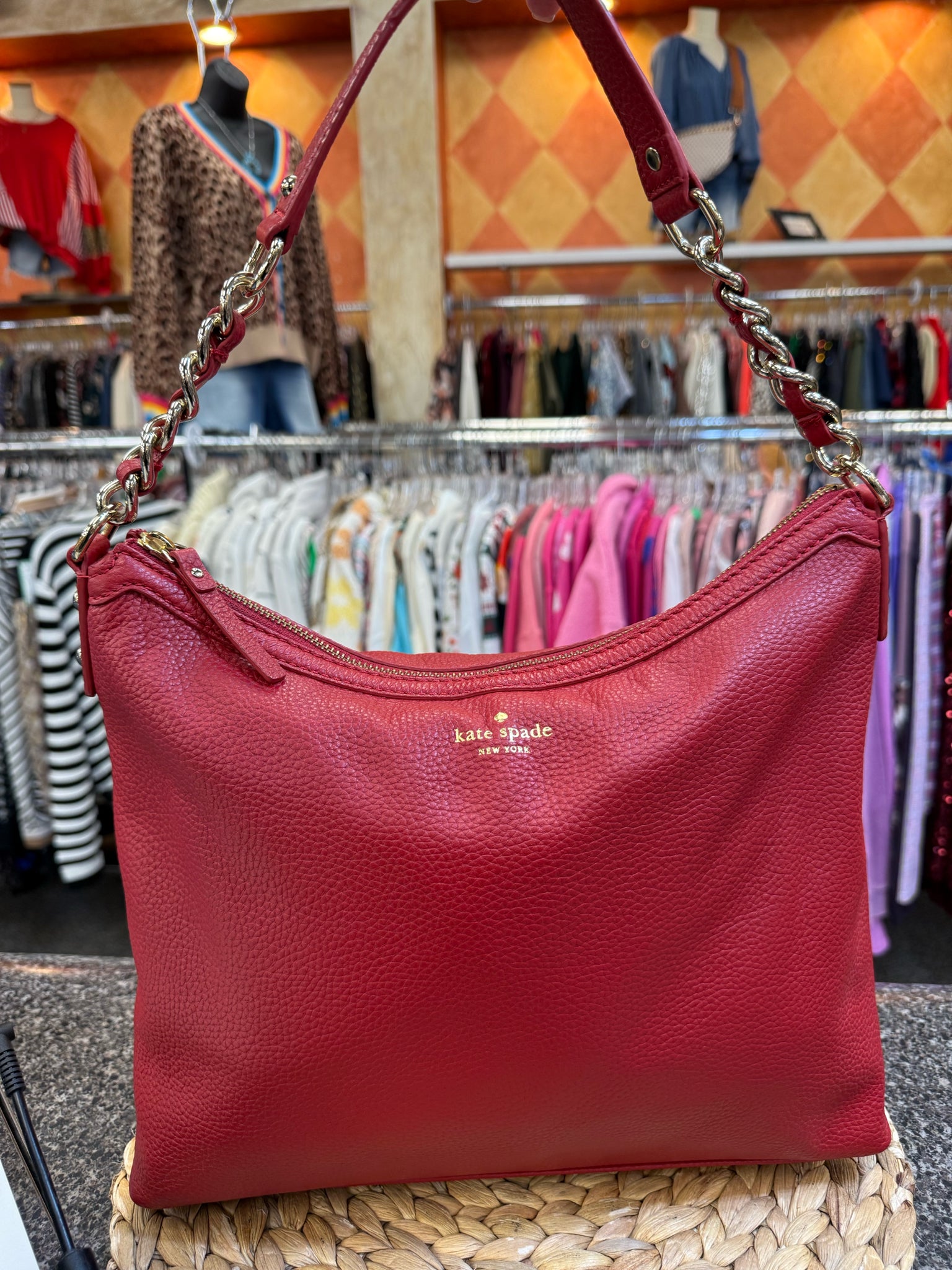 Pre-owned KATE SPADE Red Gold Shoulder Designer Purse