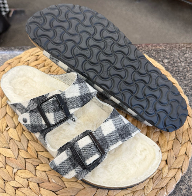 New  Without Tag BIRKENSTOCK Black plaid White Size 10 Designer Sandal
