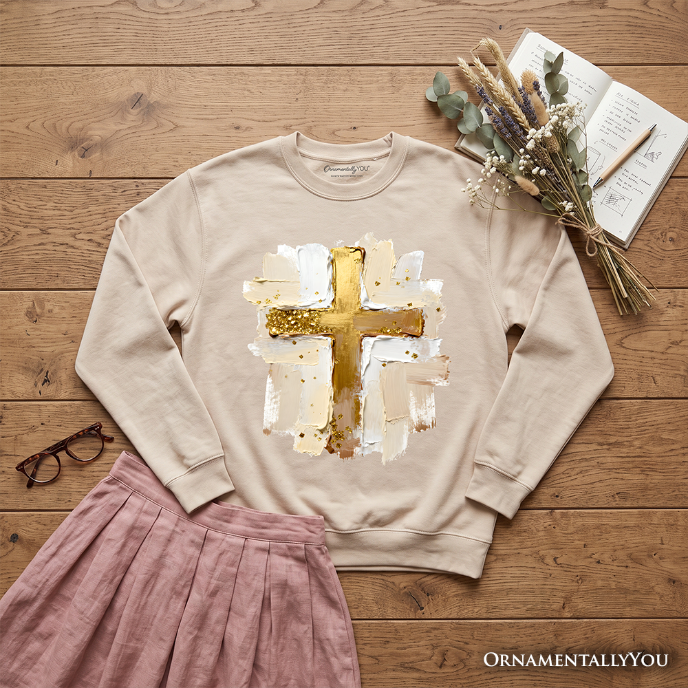 Oil Brushstroke Cross Sweatshirt, Christian Faith Jesus Easter Sweater