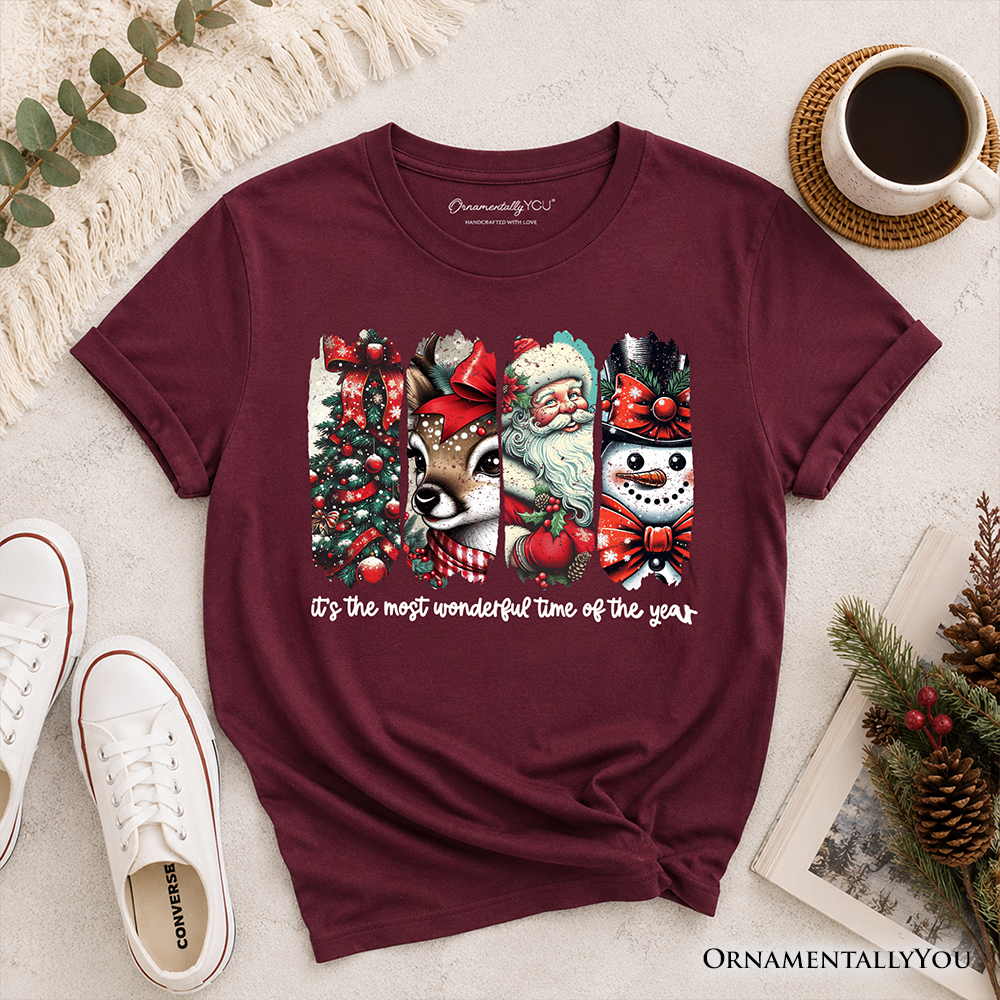 Kids It's Most Wonderful Time Of The Year T-Shirt, Reindeer, Santa, Snowman Vintage Youth Tee for Christmas