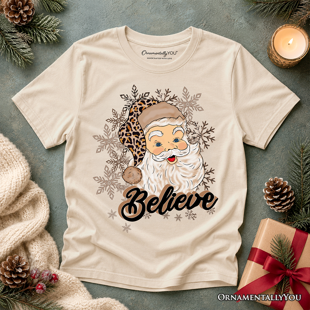 Kids Believe Santa Cheetah Leopard T-Shirt, Retro Christmas Youth Tee