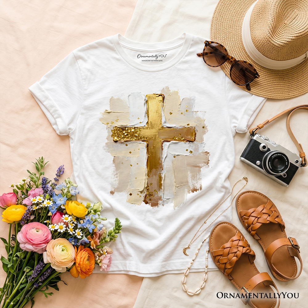 Kids Oil Brushstroke Cross T-Shirt, Christian Faith Jesus Easter Tee for Youth