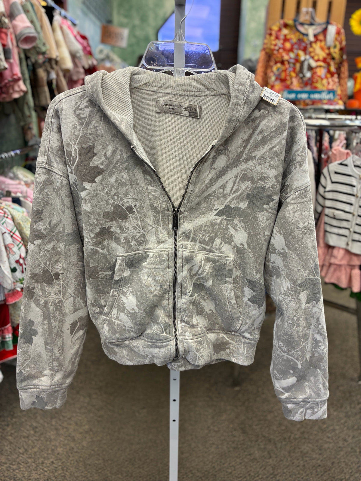 Pre-owned ABERCROMBIE Light Gray Print White C-SIZE 14 Boys Light Wt Jacket