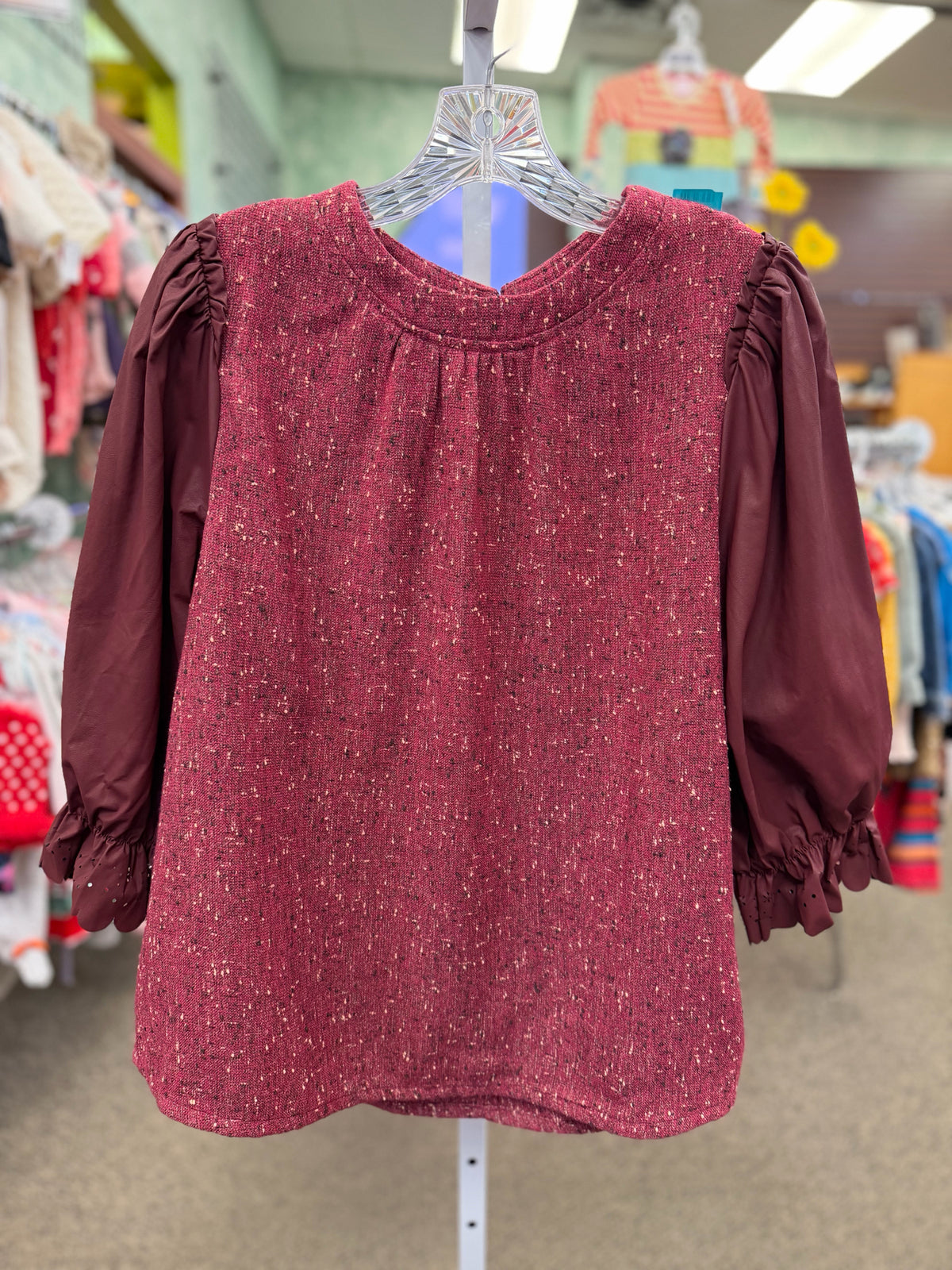 Pre-owned voy Wine Wine Blend Size: L Quarter Sleeve Blouse