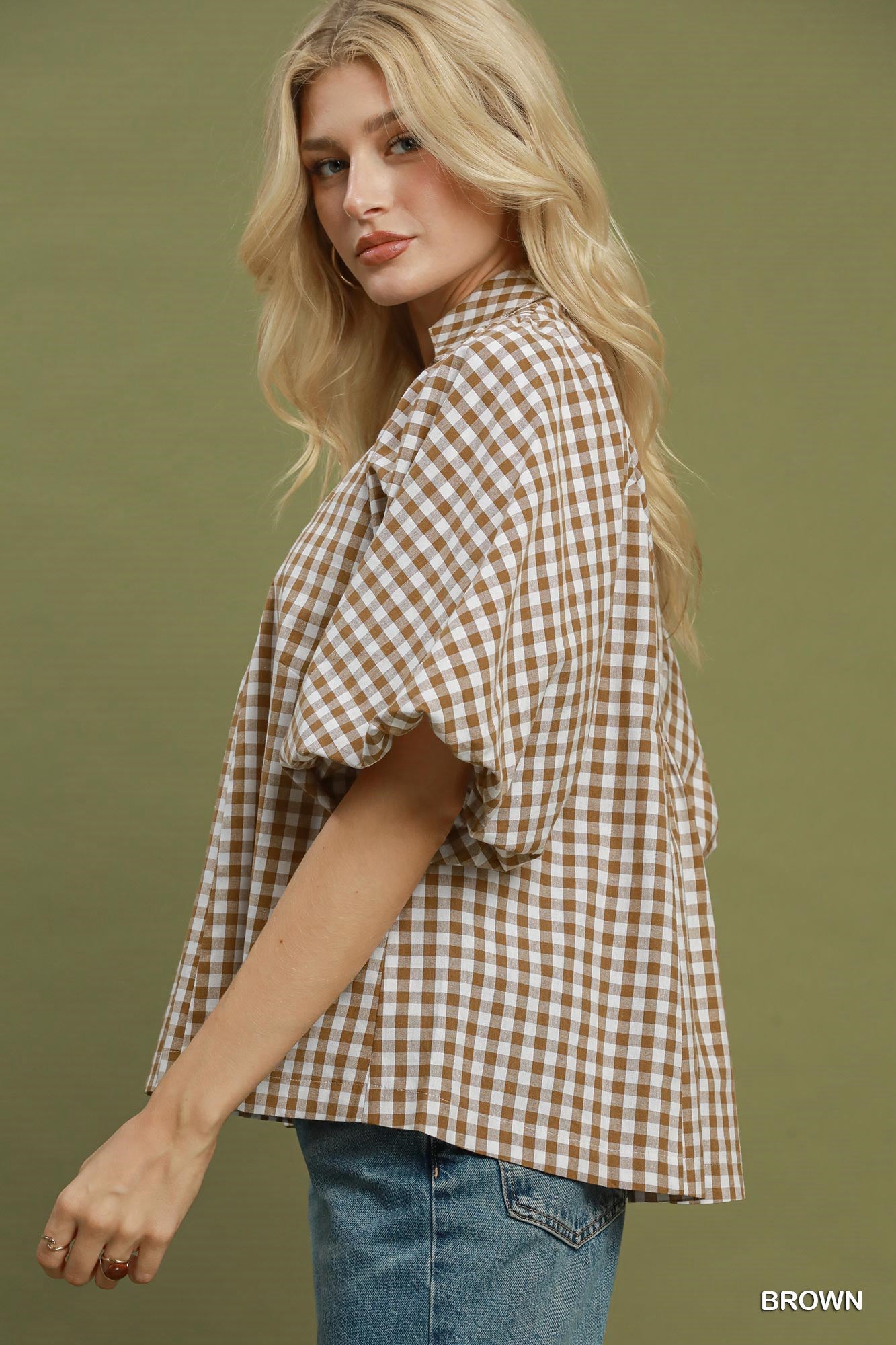 New UMGEE Brown Size: S Short Sleeve Blouse