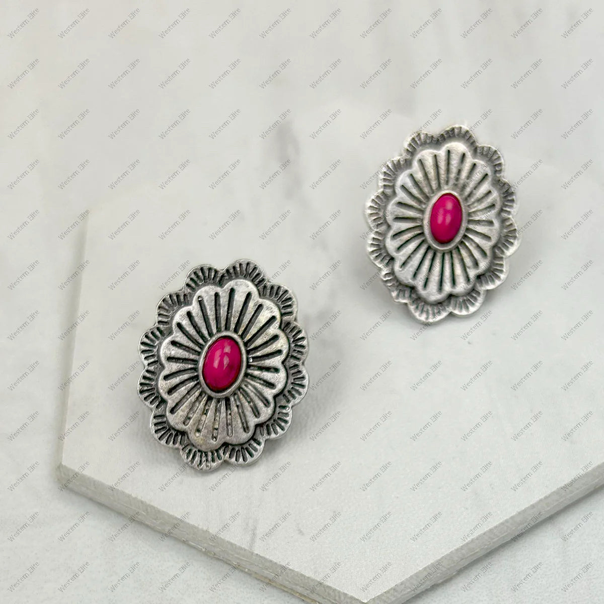 New WESTERN Silver Pink Earring