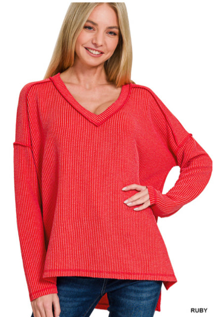 New Zenana Red Size M/L Long Sleeve Blouse