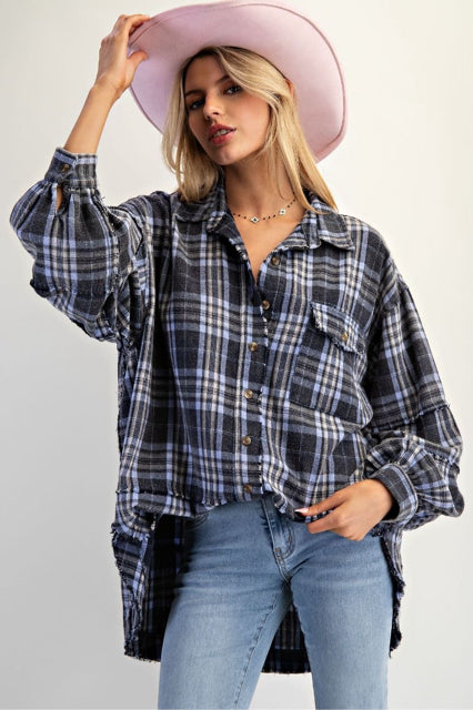 New EASEL Blue plaid Size M/L Long Sleeve Blouse