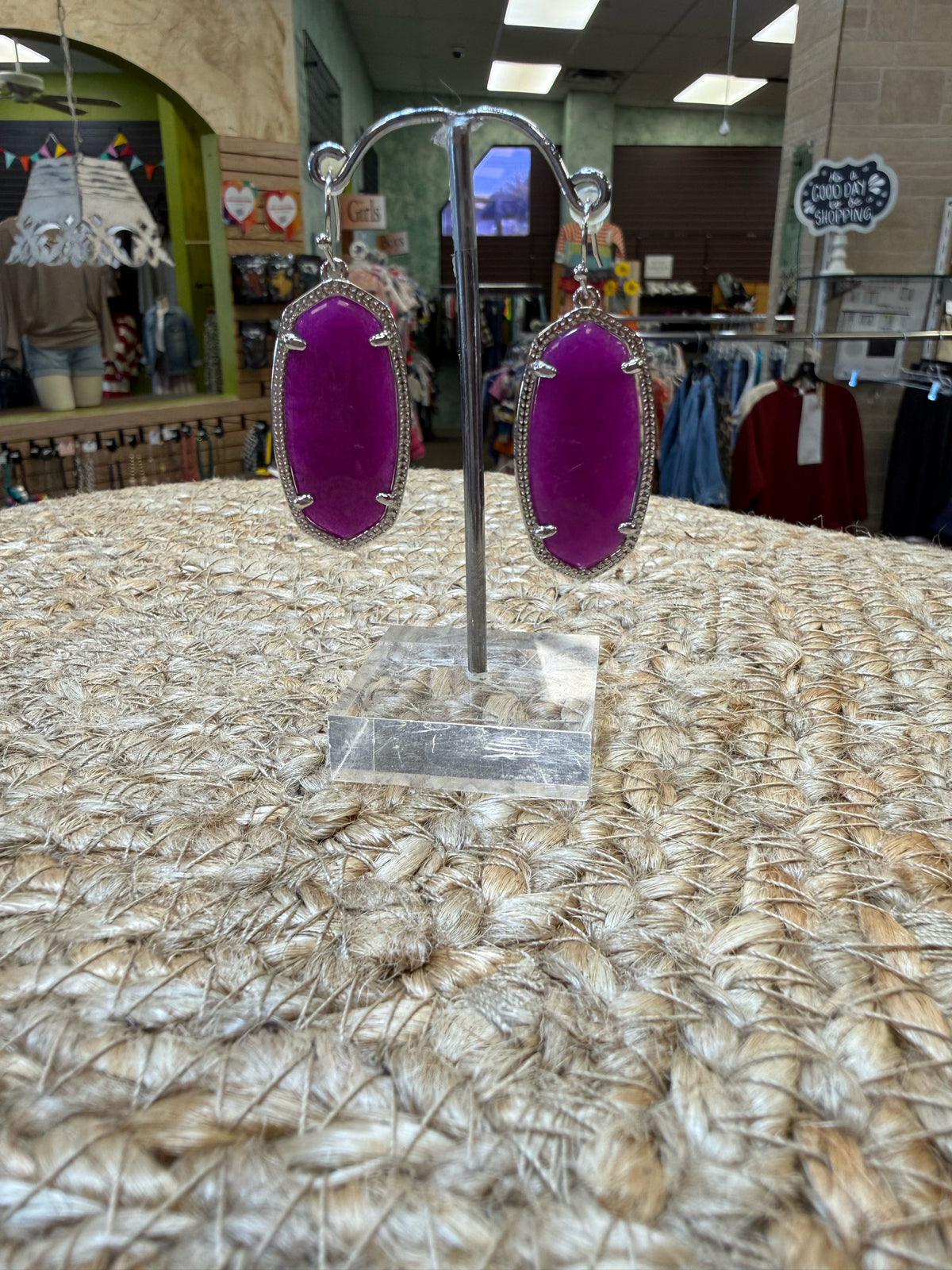 Pre-owned KENDRA SCOTT Purple Silver Trim Designer Earring
