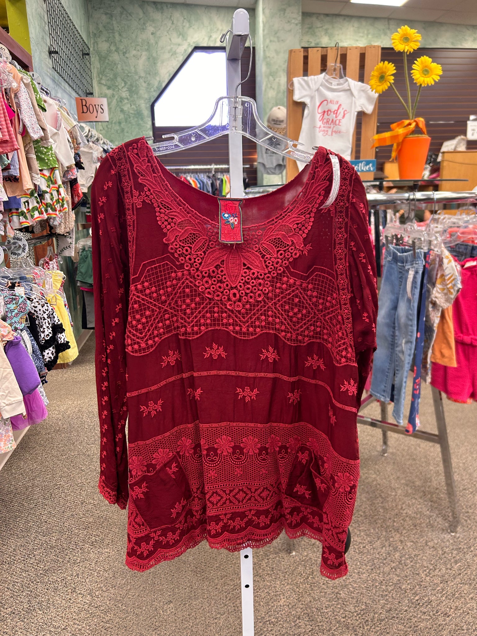 Pre-owned JOHNNY WAS Maroon Maroon Long Sleeve Size: M Designer Blouse