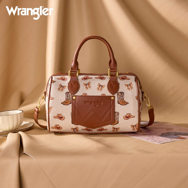 New WRANGLER Cream Brown Print M Crossbody Purse