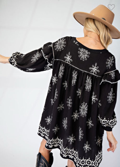 New Gigio Black White Print Size Small Long Sleeve Dress