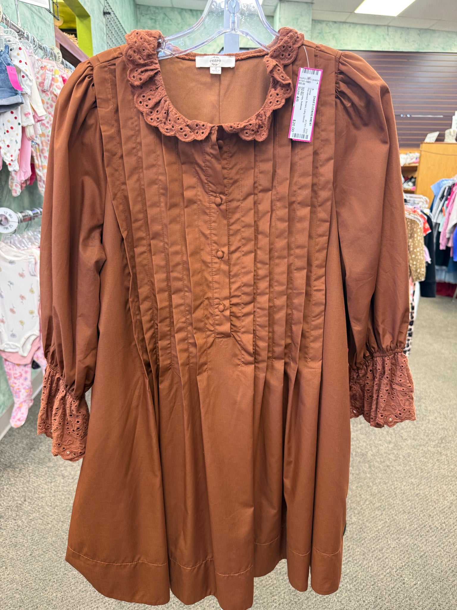 Pre-owned ENTRO Brown Size 4/6 Long Sleeve Dress