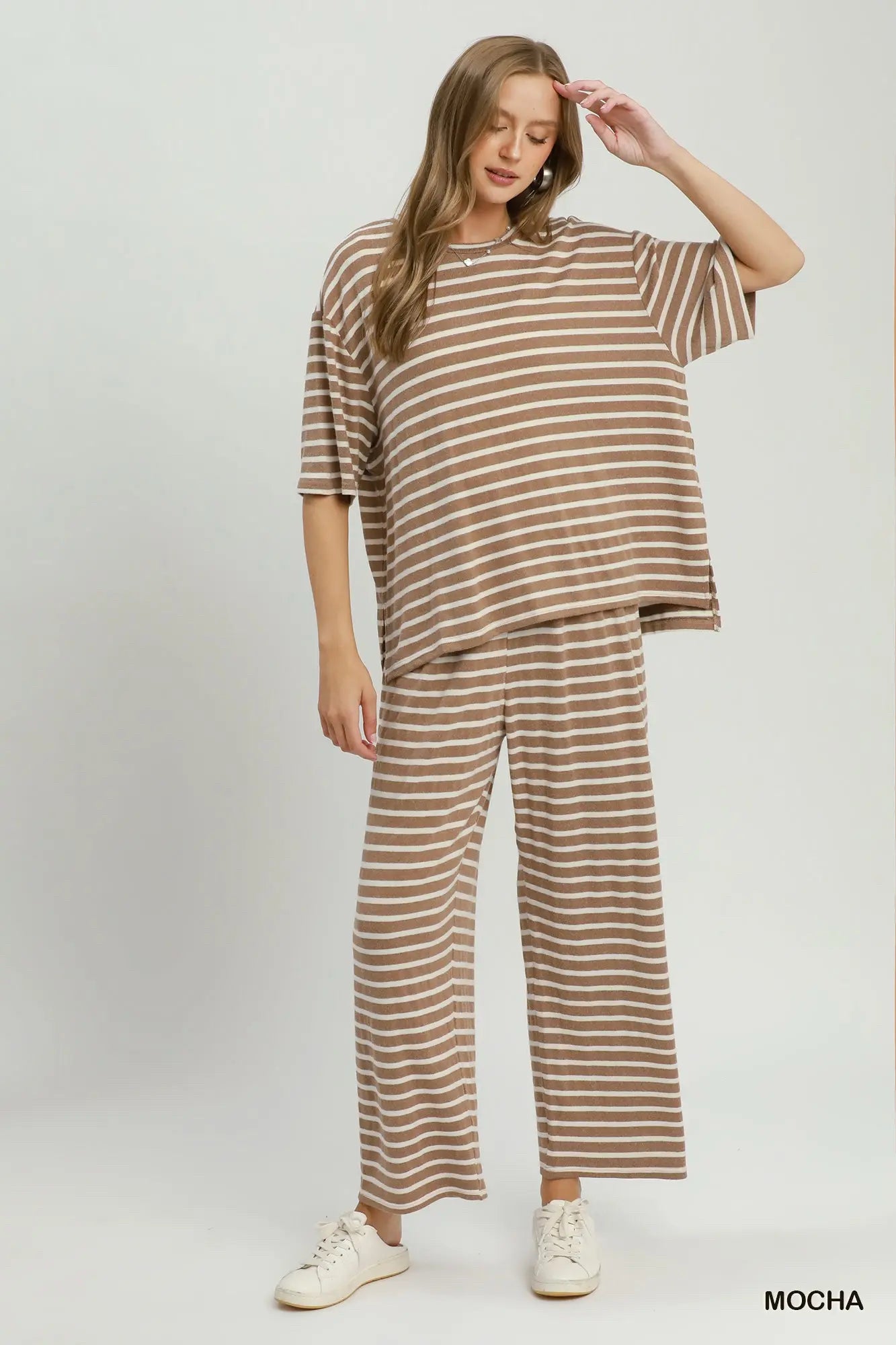 New UMGEE Brown stripe Cream Dr Size S Short Sleeve PantSet