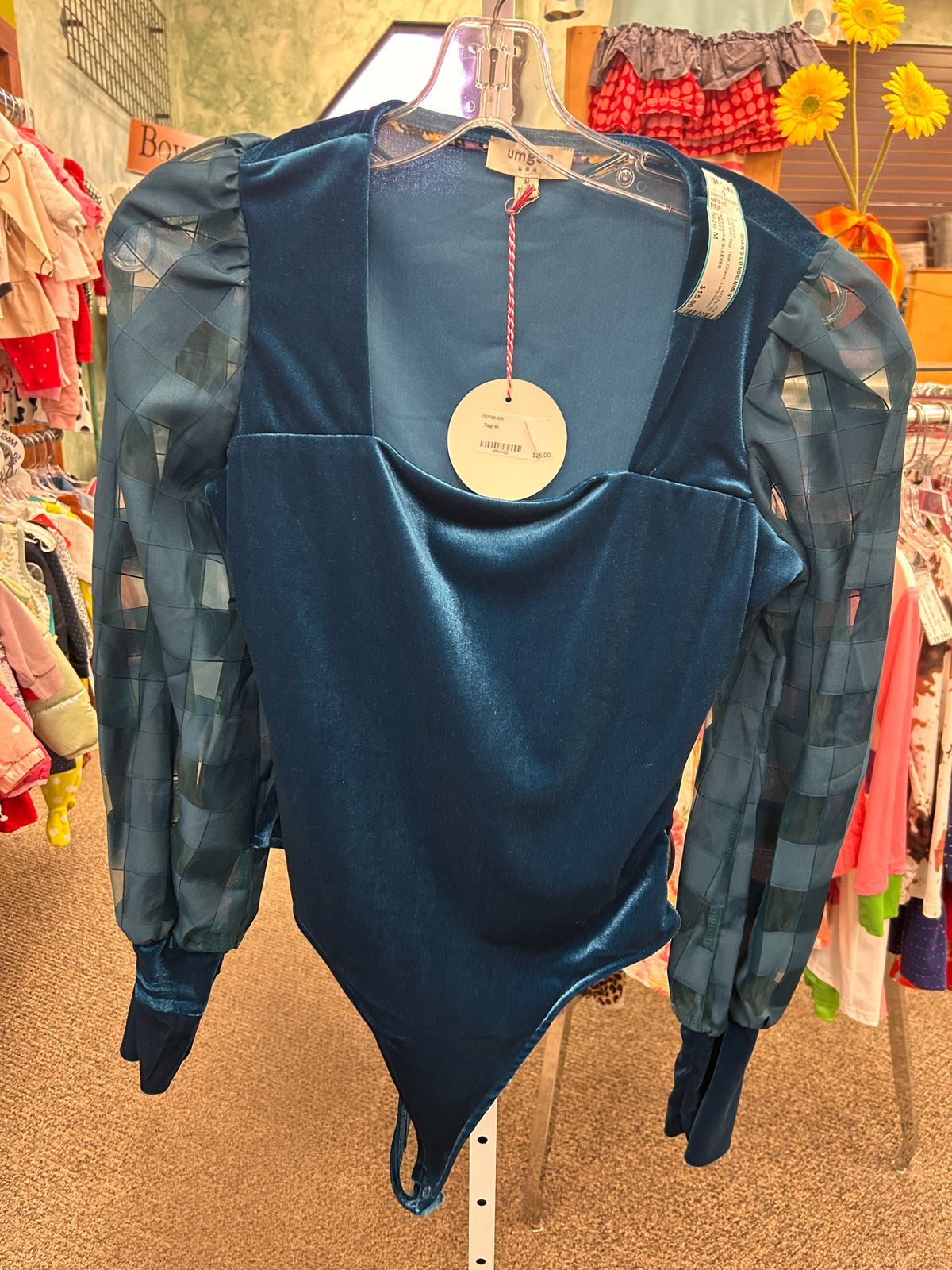 New with Tag UMGEE Teal Check Size: M Long Sleeve Bodysuit