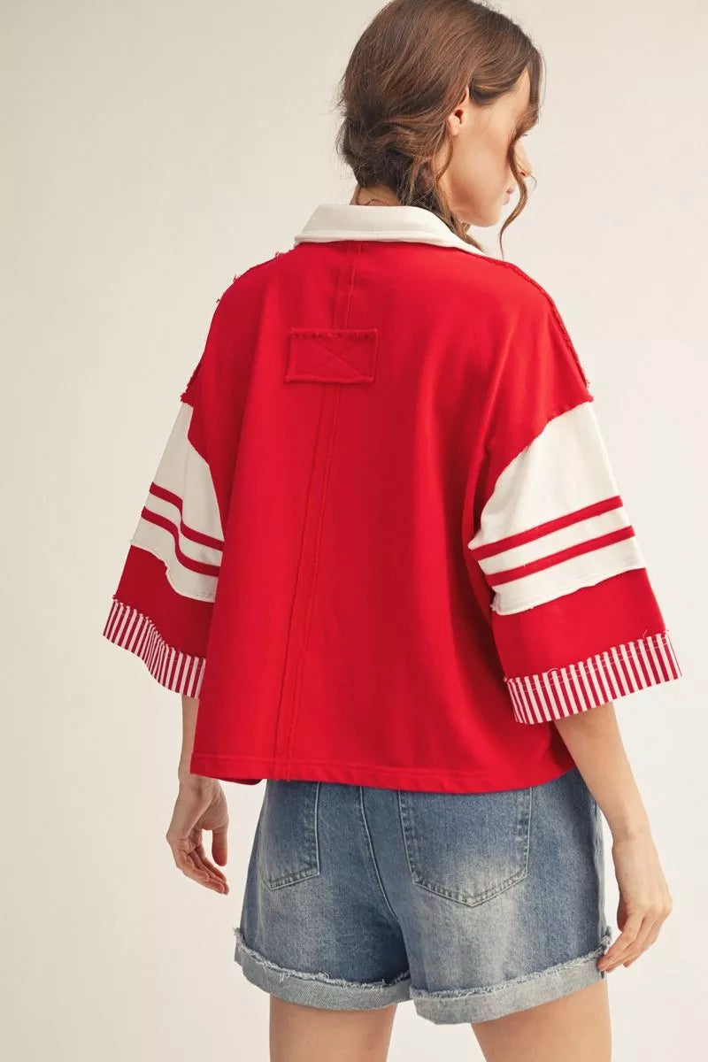 New JODIFL Red White Stripe Size: S Quarter Sleeve Blouse