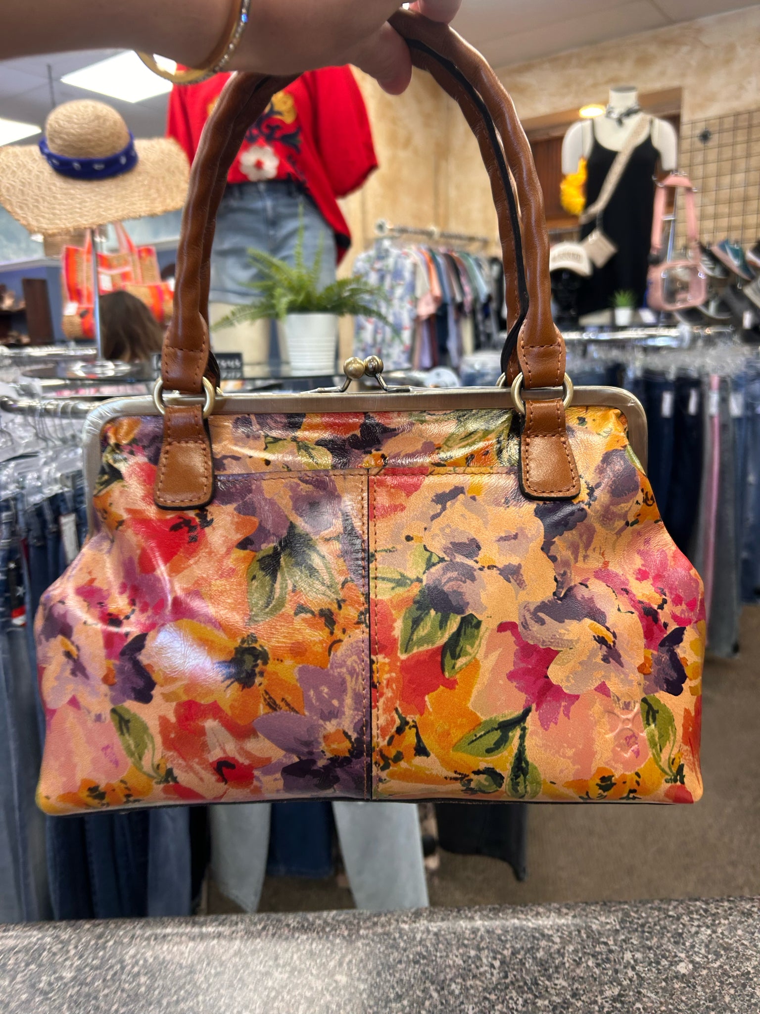 Pre-owned PATRICIA NASH Multi Floral Light brown Shoulder Designer Purse