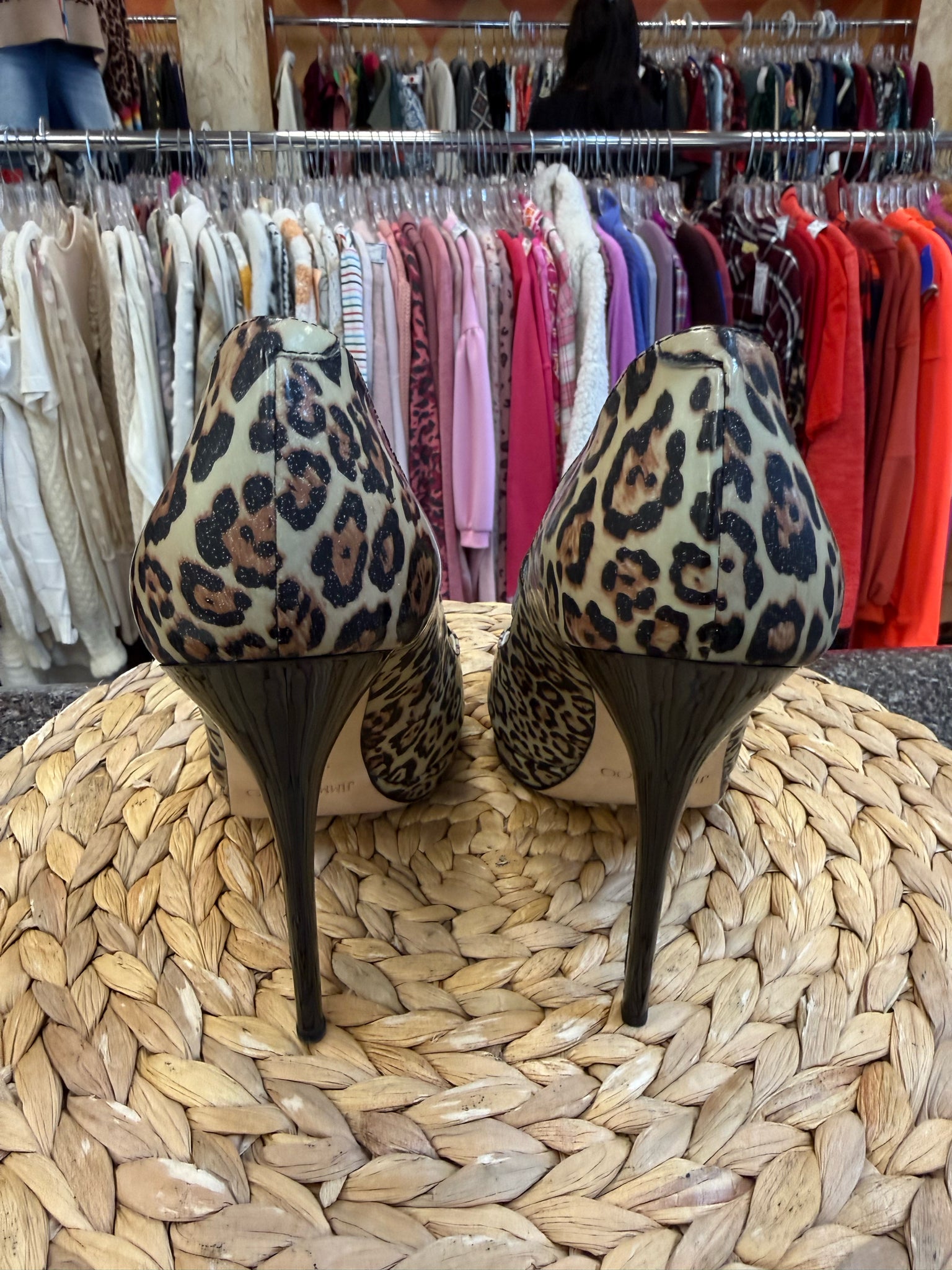 Pre-owned JIMMY CHOO Leopard Black Patent Size 9.5 Designer Heel