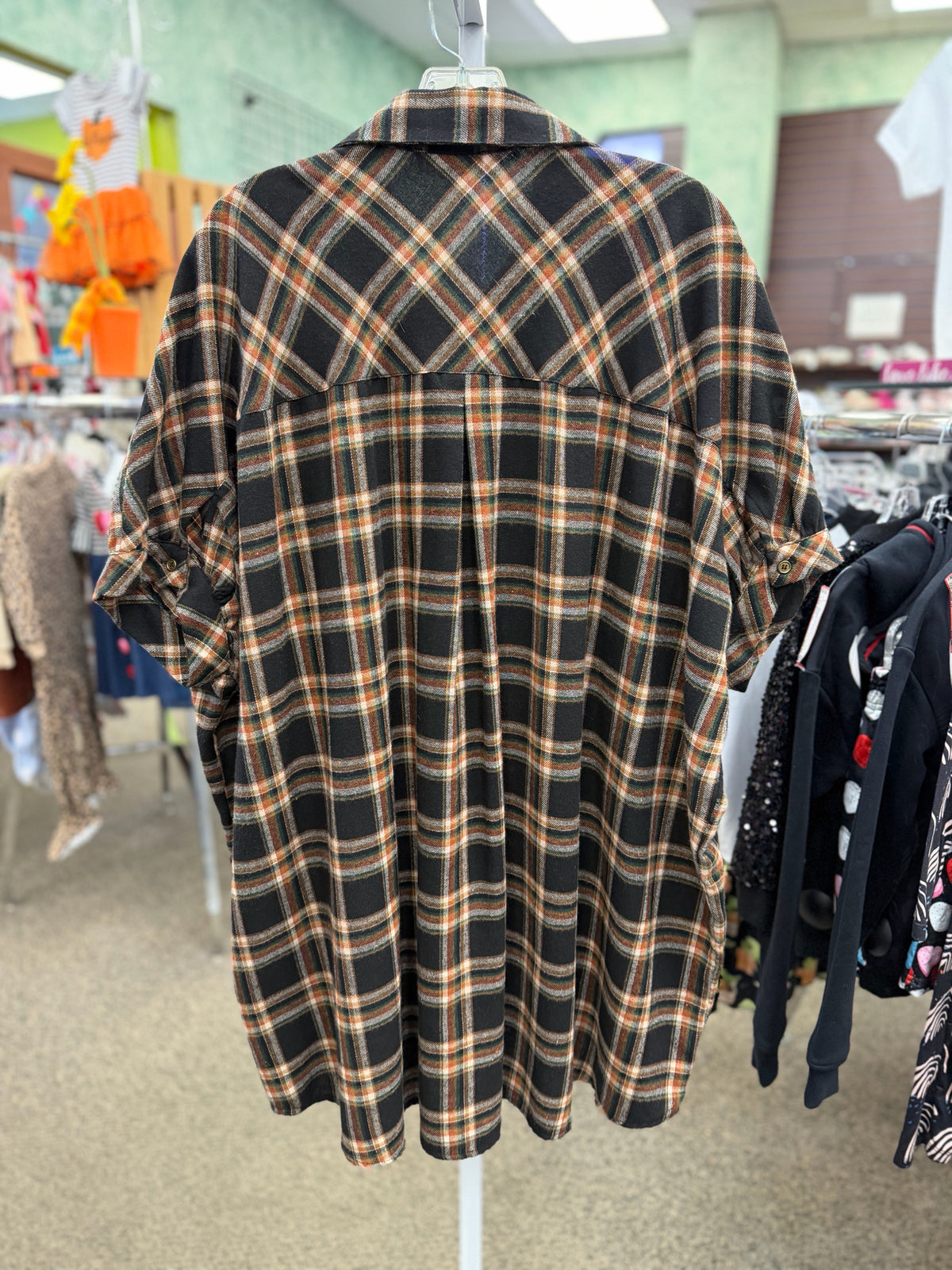 Pre-owned ENTRO Black plaid Brown Size 10 Short Sleeve Dress