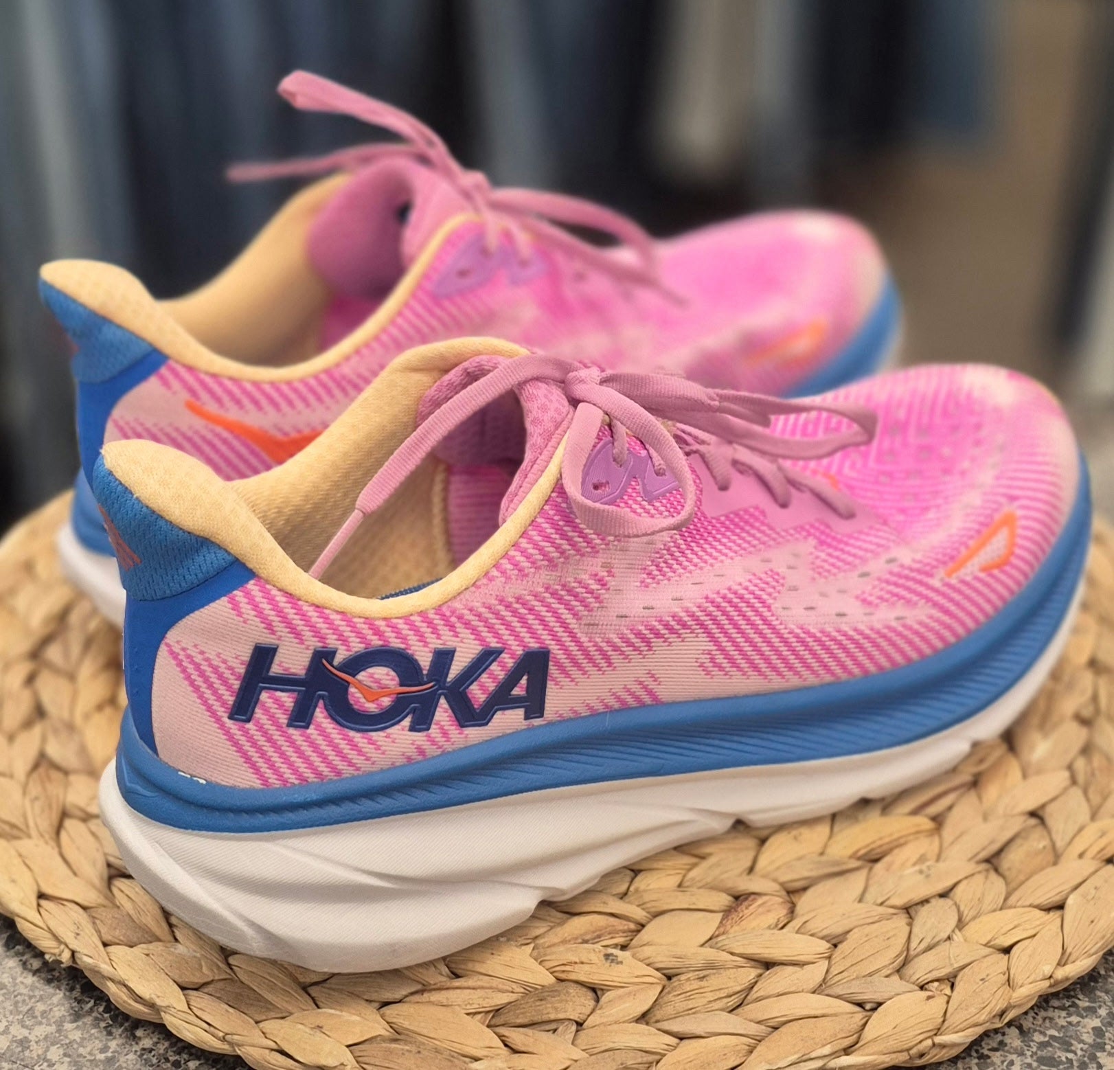 Pre-owned HOKA Pink Blue Trim Size 10.5 Designer Sneaker