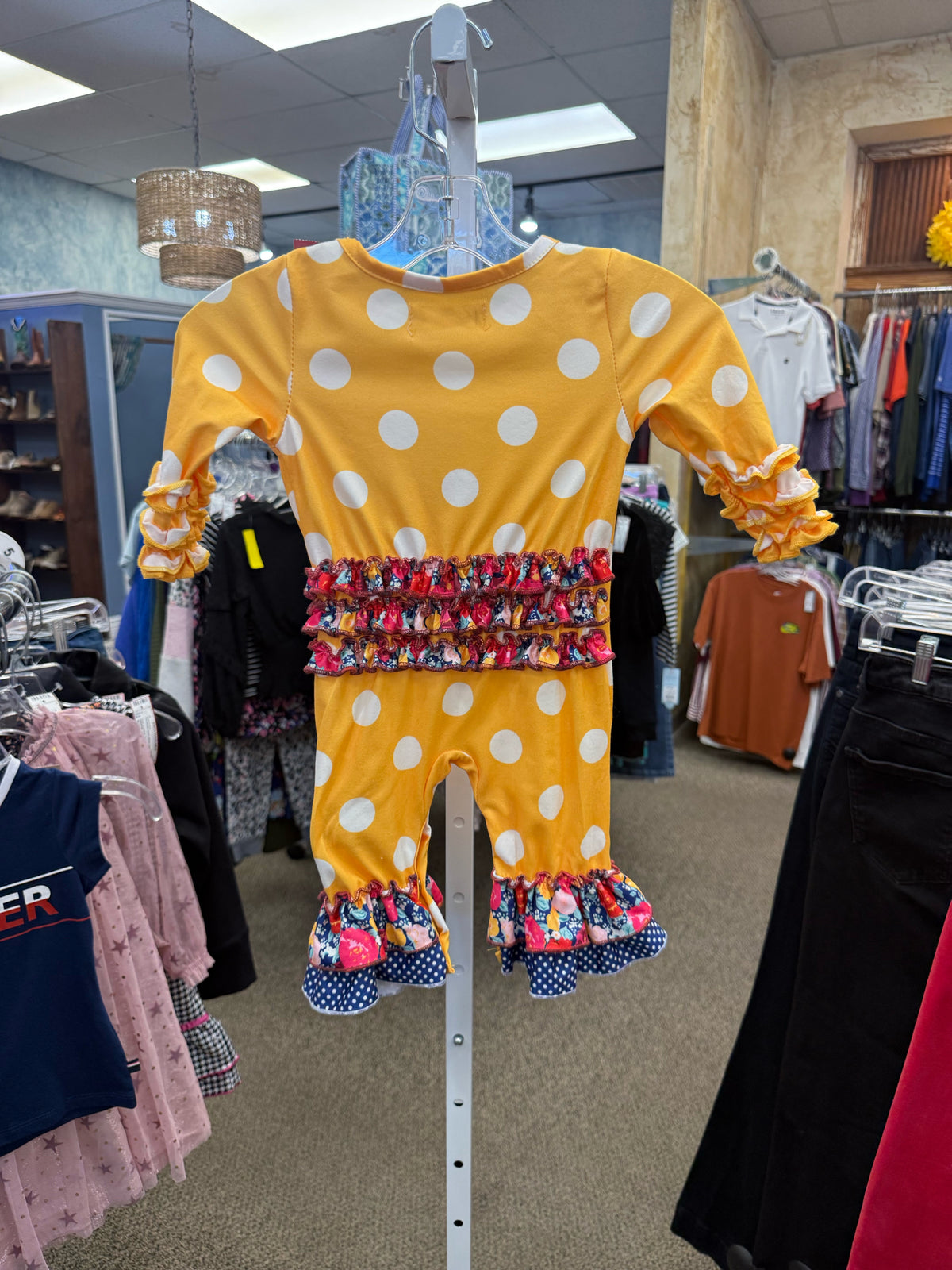 Pre-owned MARIE NICOLE Yellow White Polka Size 3/6mo Long Sleeve Girls Jumper