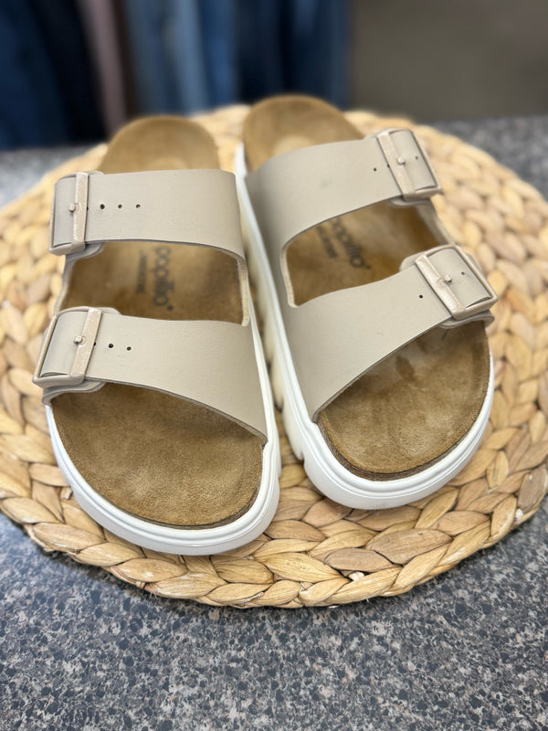 Pre-owned BIRKENSTOCK Tan White Trim Size 8 Designer Sandal