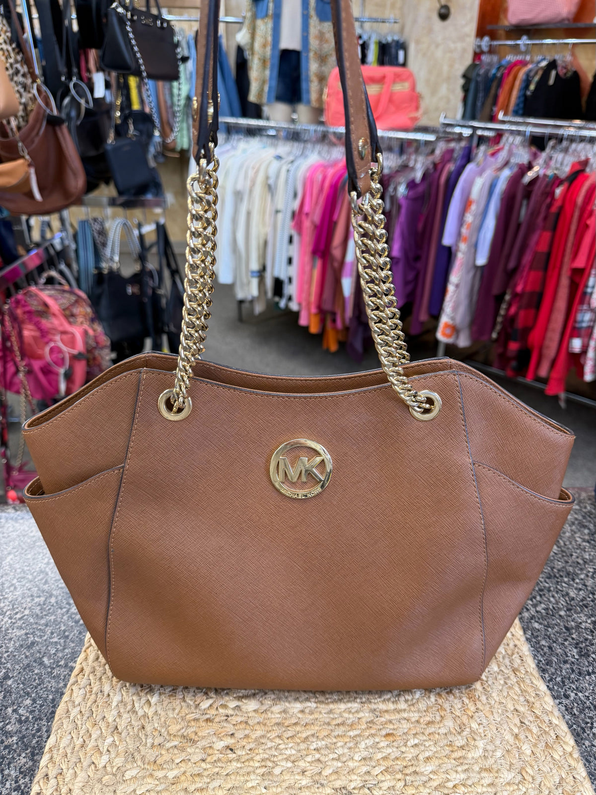Pre-owned MICHAEL KORS Brown Gold Trim Shoulder Designer Purse