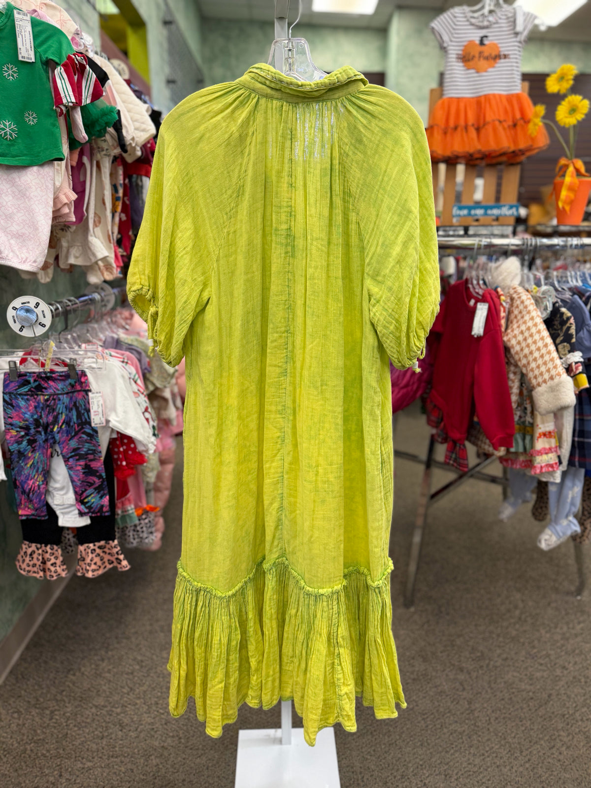 Pre-owned FREE PEOPLE Lime green Size 10/12 Short Sleeve Designer Dress
