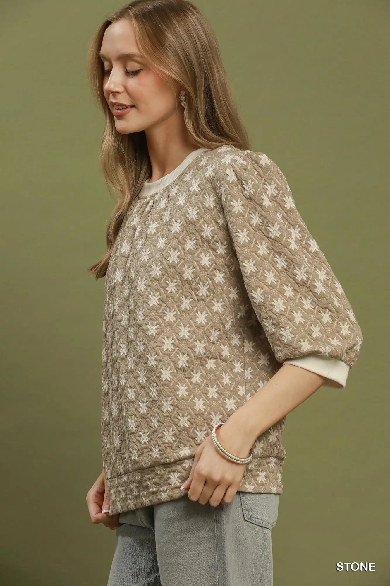 New UMGEE Tan print Light brown Size: S Quarter Sleeve Blouse