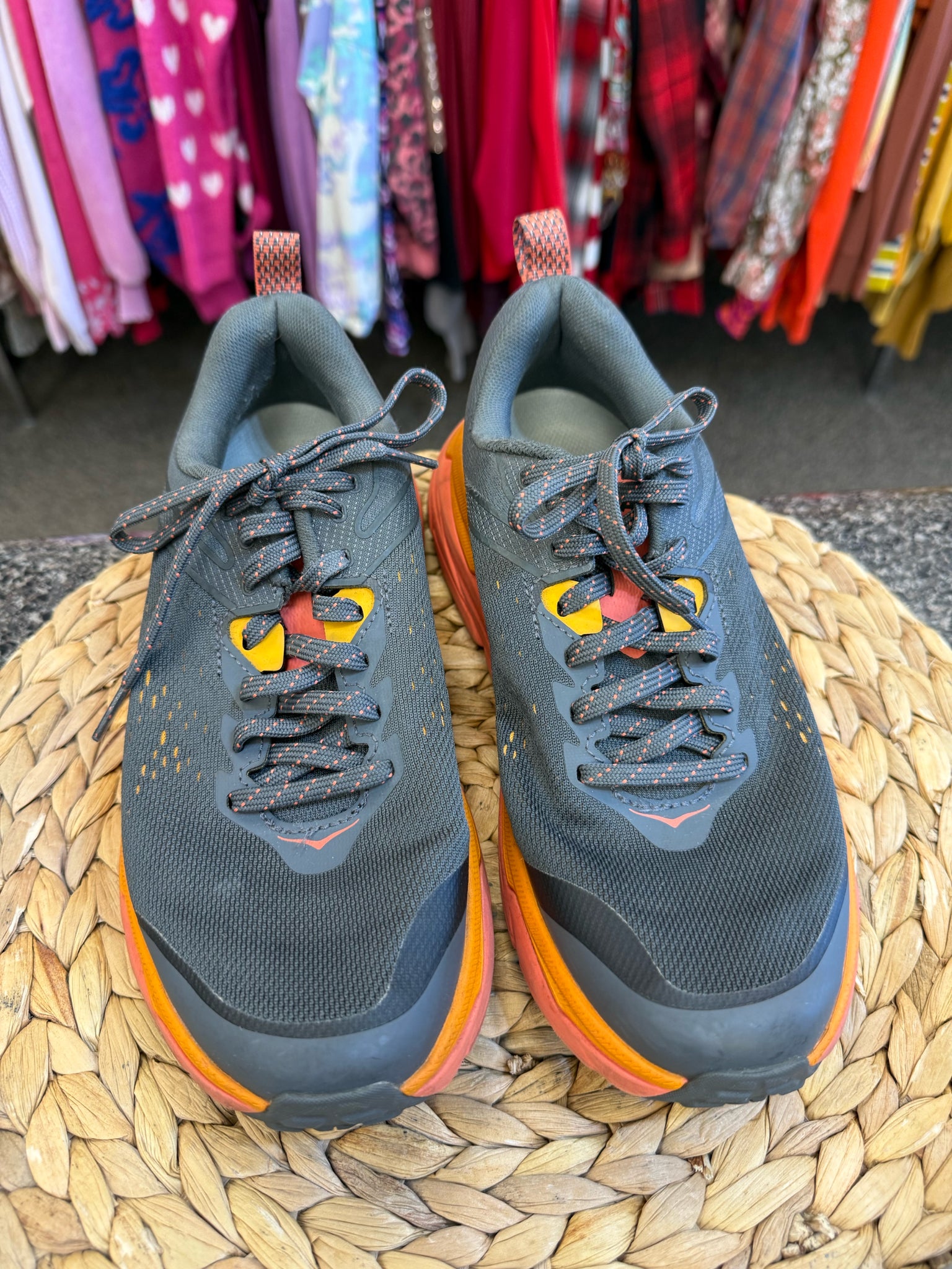 Pre-owned HOKA Gray Orange Size 7.5 Designer Sneaker