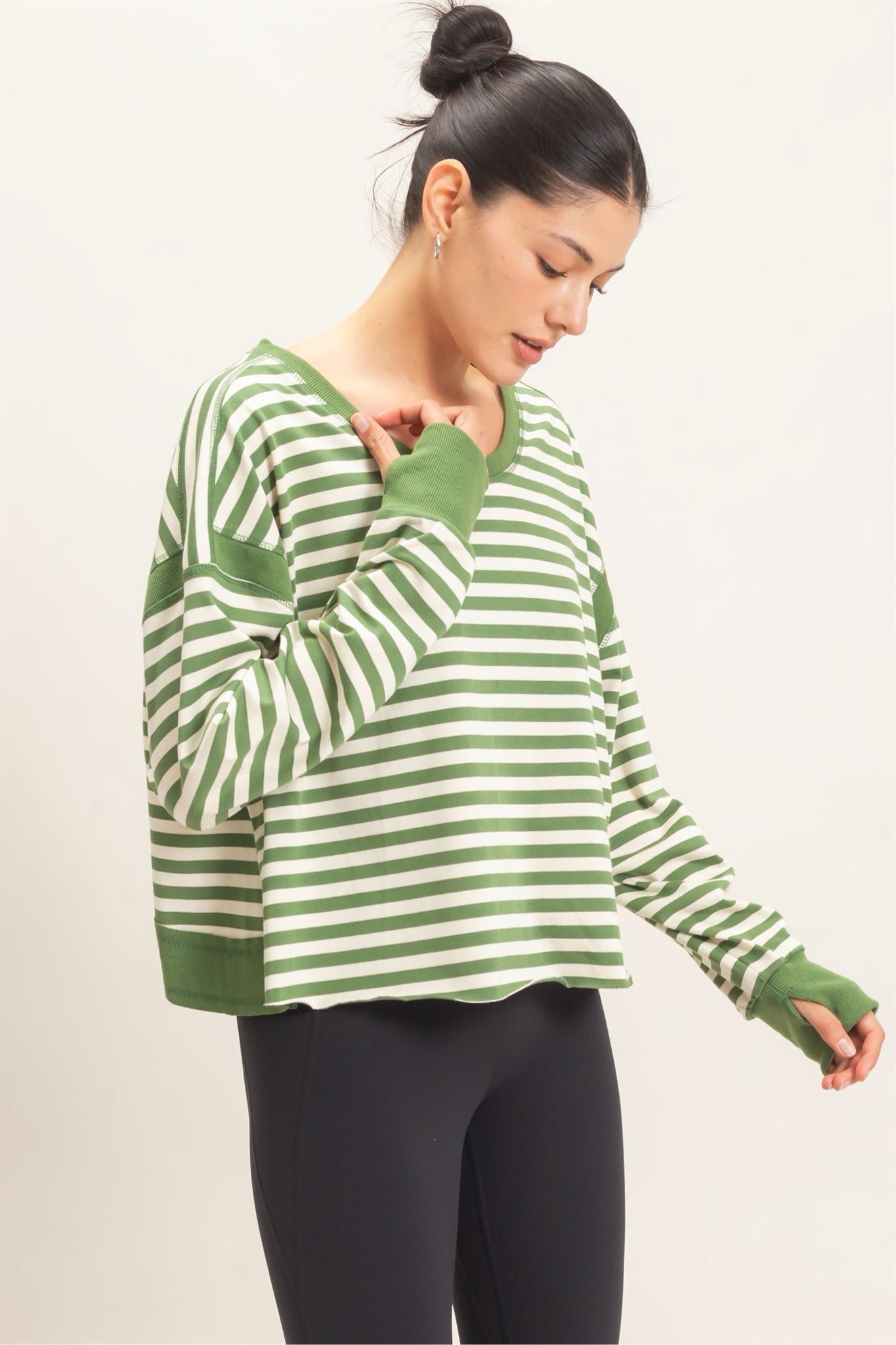 New HYFVE Green stripe Size: S Long Sleeve Blouse