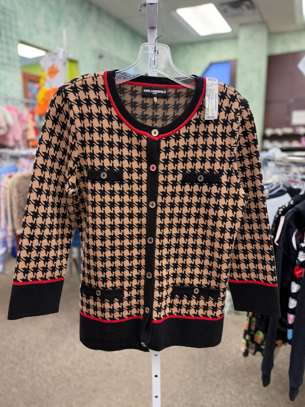 Pre-owned KARL LAGERFELD Black check Tan Size M Long Sleeve Sweater