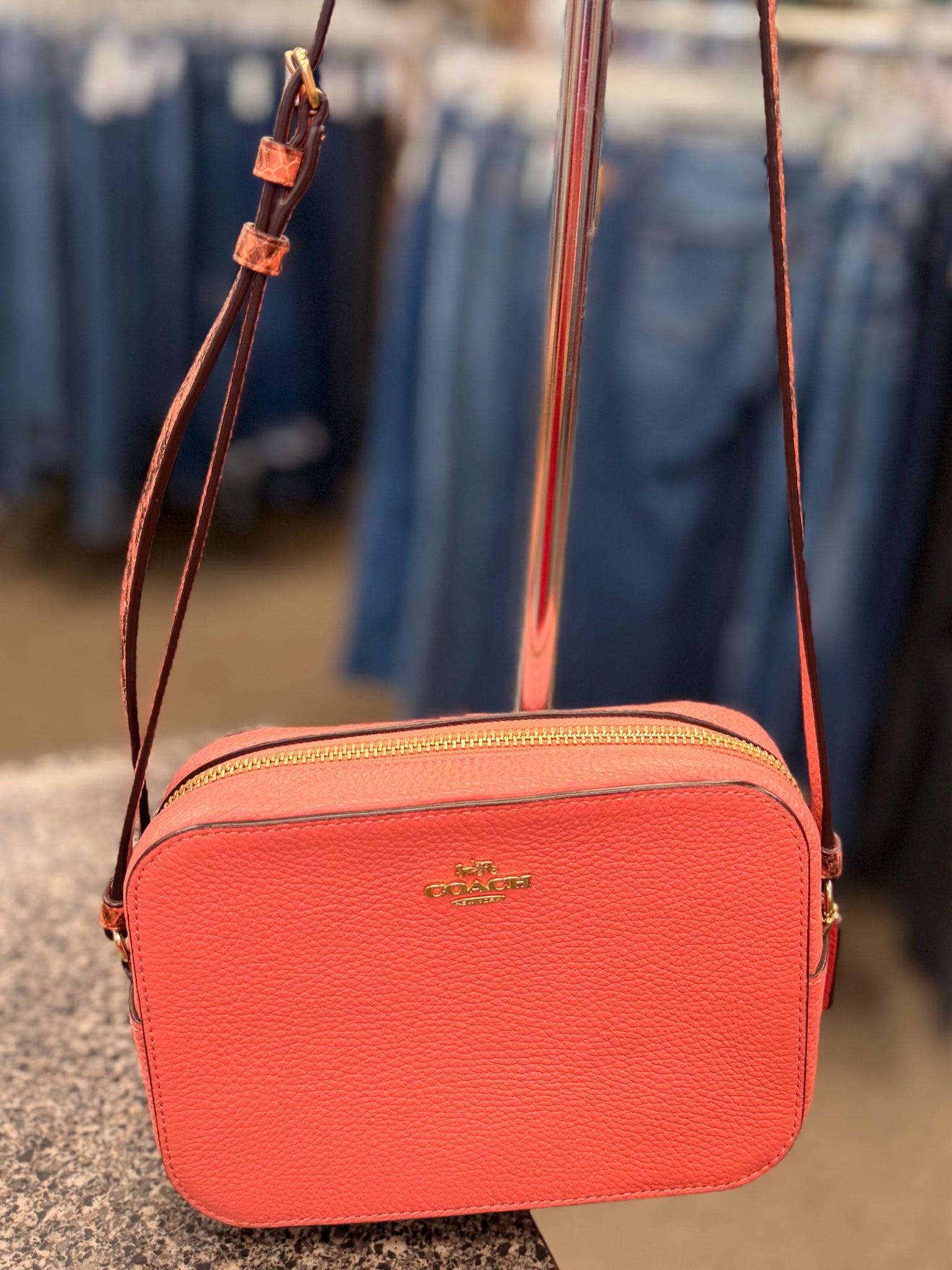 Pre-owned COACH Pink Snakeskin Trim Crossbody Designer Purse