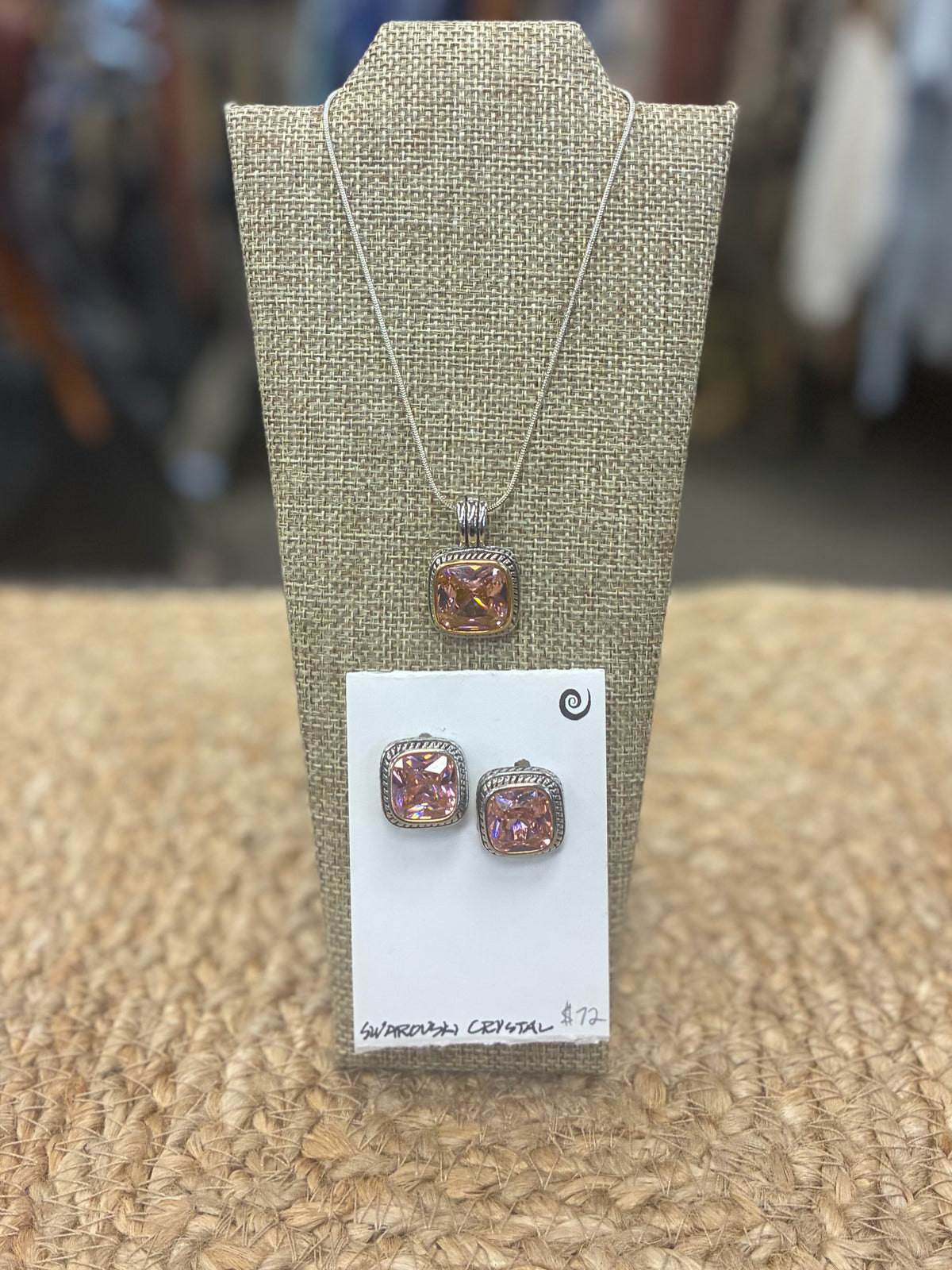 Pre-owned Sterling Silver Pink Silver Designer Necklace Set