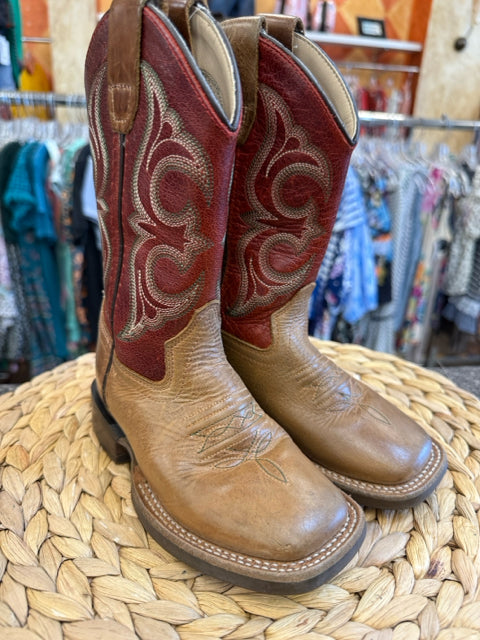 Pre-owned OLD WEST Tan Red C-SIZE 9 Boys Boots
