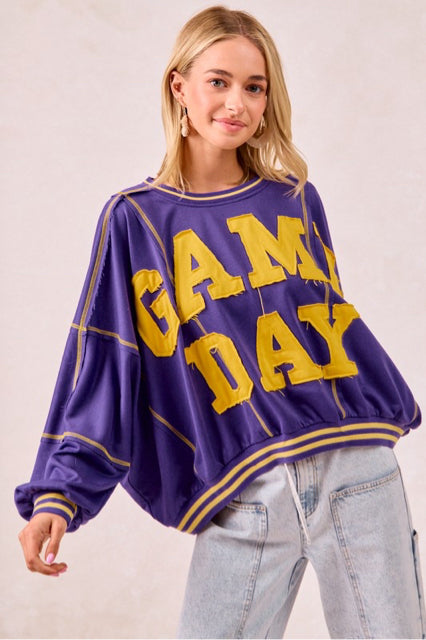 New BIBI Purple Yellow Trim Size S Long Sleeve Sweatshirt