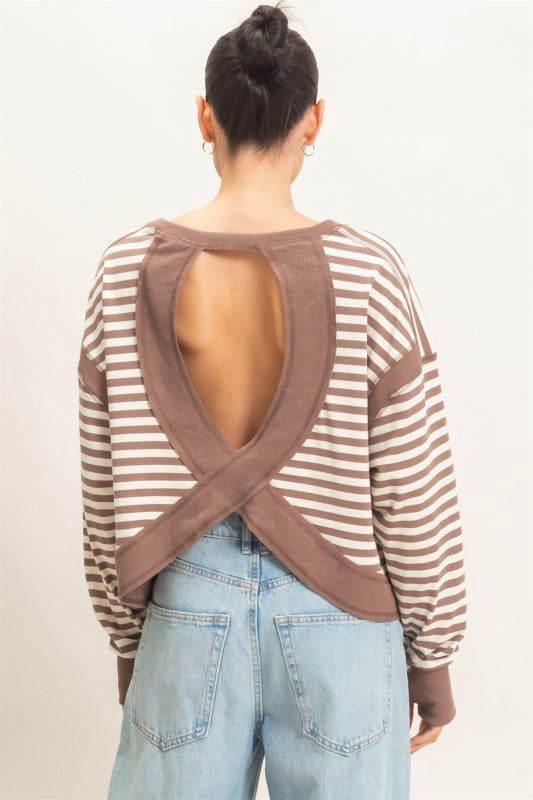New HYFVE Brown stripe Size: S Long Sleeve Blouse
