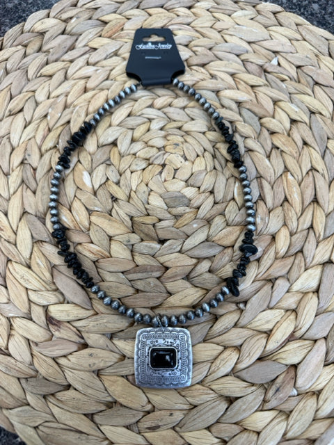 New WESTERN PEWTER Black Necklace