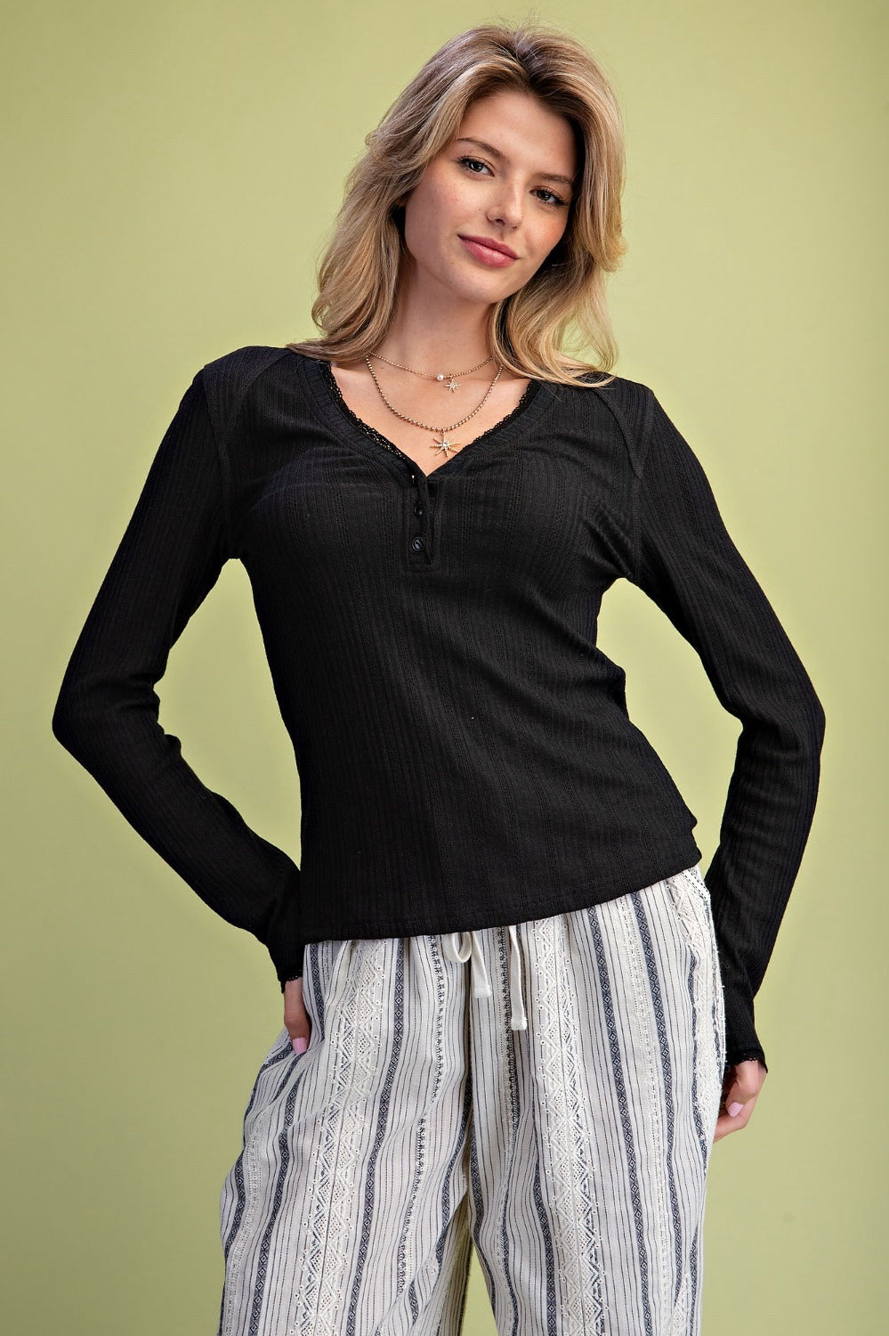 New EASEL Black Size: S Long Sleeve Blouse