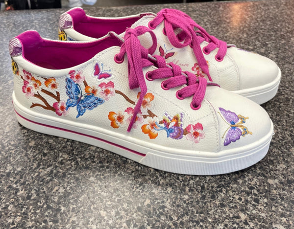 Pre-owned BRIGHTON White Pink Floral SHOE SIZE 8 Designer Sneaker