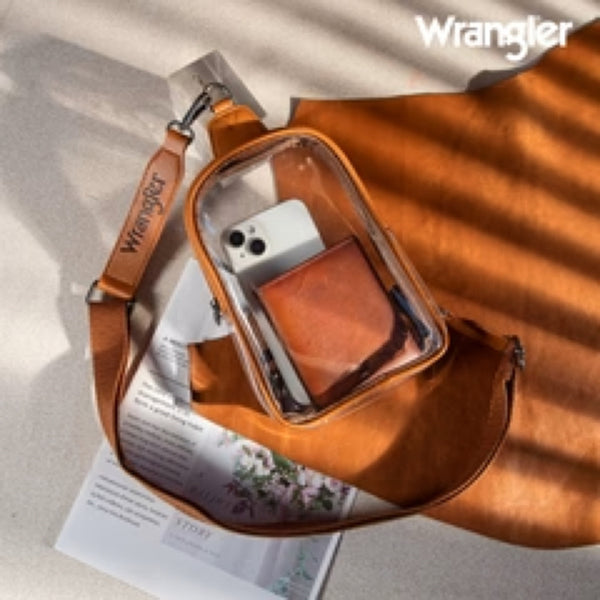 New WRANGLER Clear Brown Trim M Sling Purse