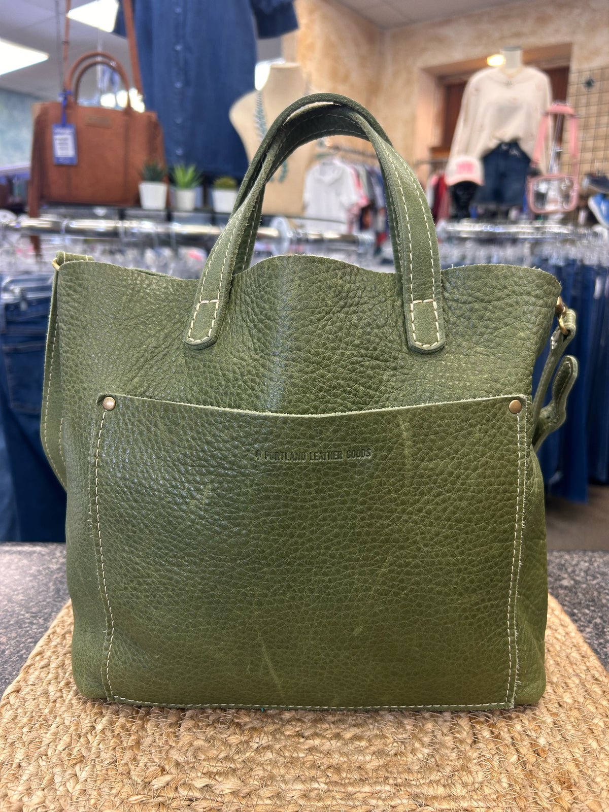 Pre-owned PORTLAND LEATHER GOODS Forest Green Gold Crossbody Designer Purse