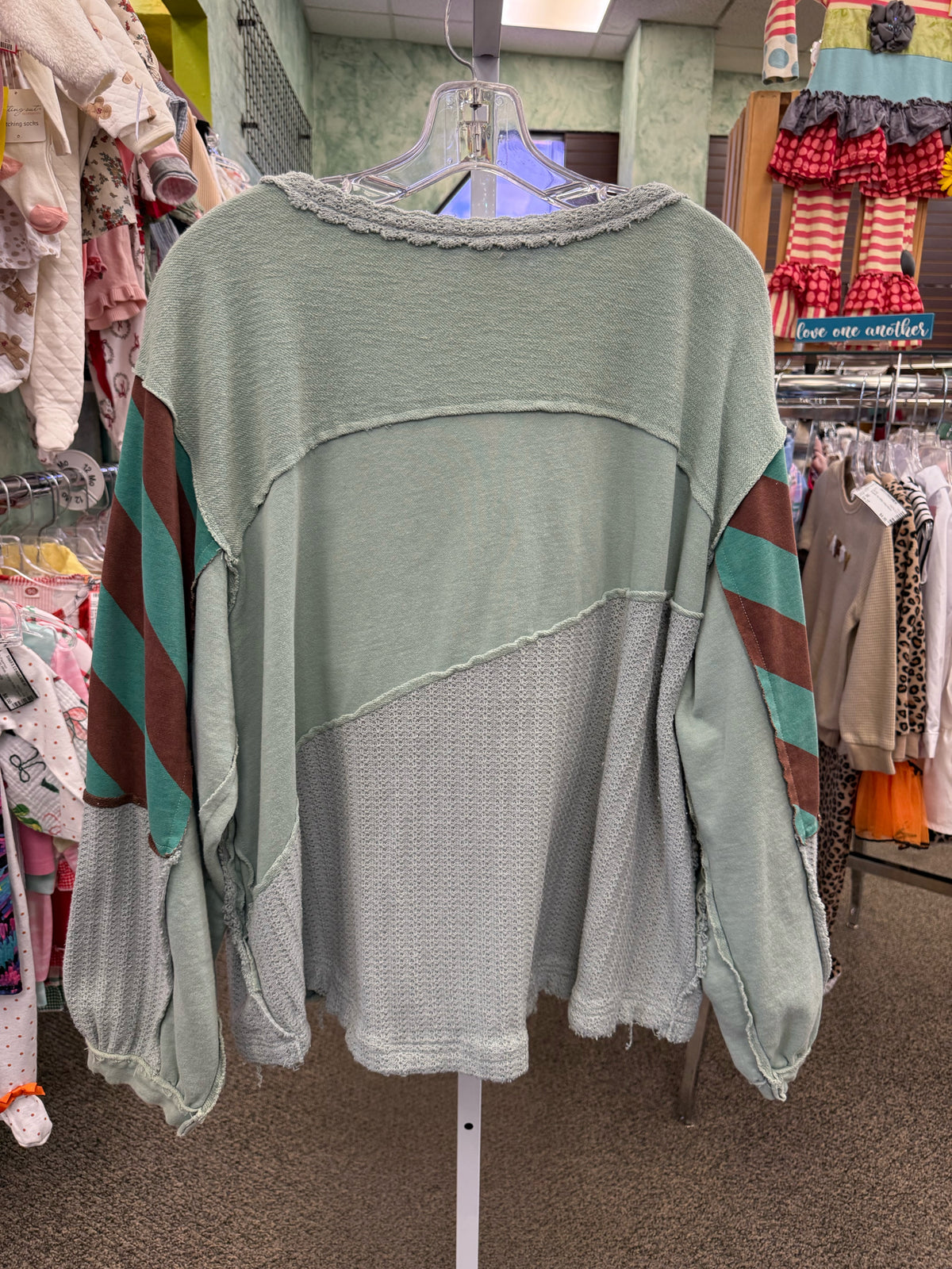 Pre-owned BLUE VELVET Green Brown Stripe Size XL Long Sleeve Sweatshirt