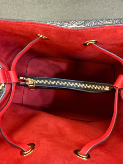 Pre-owned LOUIS VUITTON Dark Brown Signature Red Trim Designer Purse